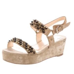 Christian Louboutin Cataclou Suede Spiked Wedge Sandals, Size 38.5/8